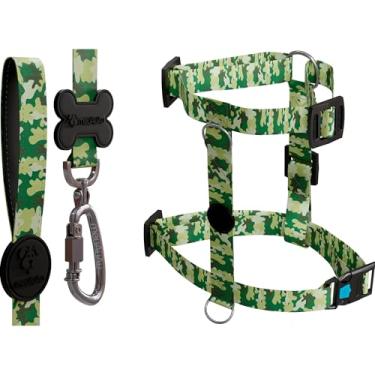 Imagem de Kit H 3 em 1 Com Peitoral H Para Cachorro, Guia Tradicional e QR Code Localizador (Camuflado, M)