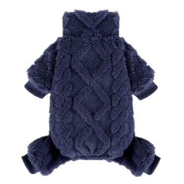 Imagem de Suéter de lã de lã com gola rolê, roupas de inverno para cães pequenos, meninas, meninos, pijamas de lã quente, roupas para animais de estimação, macacão para cachorrinho, roupa de cachorro, azul