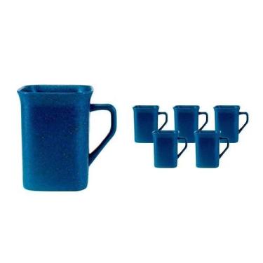Imagem de Kit 6 Canecas Quadrada Fibra Madeira Azul 250Ml - Bb Store