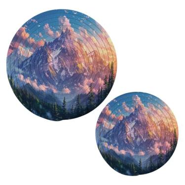 Imagem de Blueangle 2 peças de suporte de panela de montanha - conjunto de pegadores de panela de tecido redondo - almofadas quentes trançadas de algodão - porta-copos - tapetes de mesa para cozinhar e assar