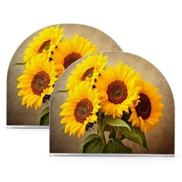 Imagem de Wassud Porta-guardanapos de acrílico quatro girassóis dourados moderno dispensador de guardanapos de papel em forma de U para mesa, cozinha, sala de jantar, bancada 2 peças (comporta 50-60 guardanapos