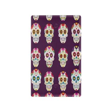 Imagem de CEBUGI Placa de cobertura para interruptor de luz, caveiras de açúcar coloridas, capas de tomada duplex, capa de placa de parede inquebrável, tamanho padrão 11 x 6 cm