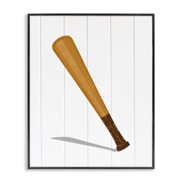 Imagem de Stupell Industries Arte giclée emoldurada preta com taco de beisebol esportivo, design por Christine Simpson Art, 35,5 x 28,5 cm