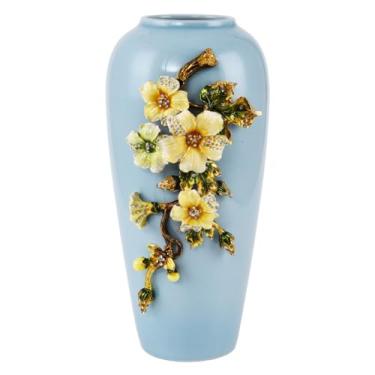 Imagem de Vaso de cerâmica colorido esmaltado, arranjo de flores, mesa de jantar para sala de estar, decoração de mesa de centro