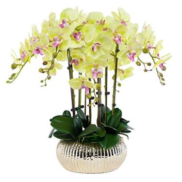 Imagem de Conjunto de flores artificiais, flores artificiais Phalaenopsis com plantador, orquídea artificial grande em vaso, flor falsa para sala de estar