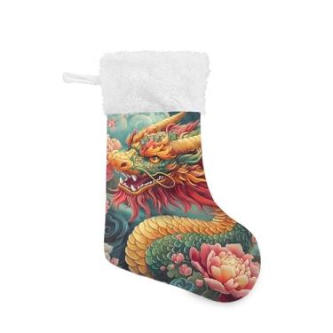 Imagem de xigua Meia de Natal de dragão colorida personalizada grande para pendurar presente de Natal para decoração de festa de férias em família, decoração de lareira