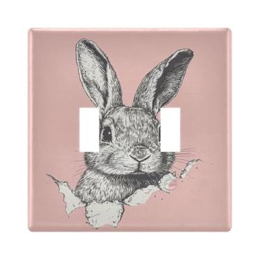 Imagem de Burbuja Rabbit Peeks From Torn Paper Toggle Light Switch Wall Plate Cover, Placa decorativa de parede, parafusos incluídos, 2 gangs