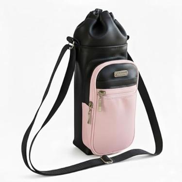 Imagem de Bolsa Térmica (PRETO COM ROSA) GALANTE para Garrafa de 750 ML em Couro Sintético - Coleção Cores VERÃO 2026