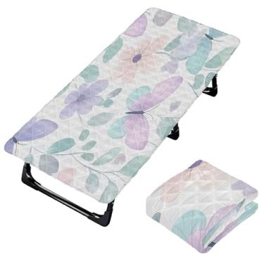 Imagem de Burbuja Lençol de berço de borboleta de flor pastel para crianças, lençol de cochilo acolchoado portátil com faixa elástica para meninas e meninos, lavável na máquina, 63,5 x 127 cm