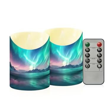 Imagem de Wassud Velas sem chama da aurora boreal com controle remoto, velas realistas cintilantes com temporizador, velas decorativas para Natal, casamento, festa, decoração de casa pequenas