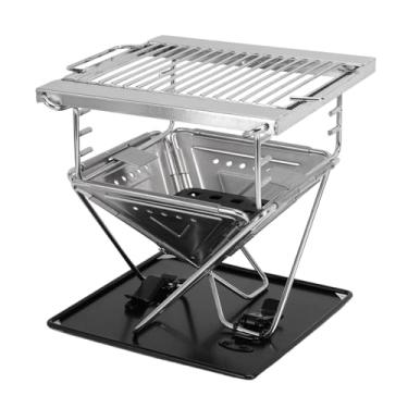 Imagem de Luocute Grelhador a Carvão Dobrável Em Aço Inoxidável, Grelha Portátil para Churrasco de Mesa Com Ajuste de de 3 Níveis, para Acampamento, Piqueniques, Festas No Quintal, Cozinha Ao Ar