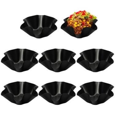 Imagem de Toyosport 8 peças para máquina de salada de taco, conjunto de forma antiaderente de tortilha de aço carbono de 15 cm, molde de concha de taco canelado para assar, modelar tortilhas, preto