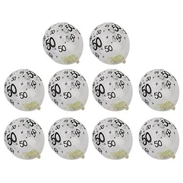 Imagem de Balão transparente de látex SIWOTED 10 unidades com padrão Nnumber 50 para decoração de aniversário de casamento e festa de aniversário (50 balões transparentes mais discos dourados 10)