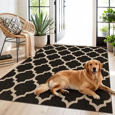 Imagem de Tapete de juta fácil marroquino lavável, 7,5 x 12,7 cm, preto, neutro, boho, exterior, pátio, pequeno, tapete, tecido ultrafino, antiderrapante, tapete para porta de entrada, varanda, quintal