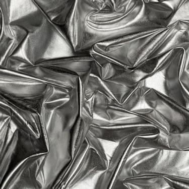 Imagem de Ice Fabrics Tecido de elastano de folha metálica elástica de 4 vias por jarda – 152 cm de largura material de malha transparente brilhante para costurar vestidos, fantasias e roupas esportivas (prata
