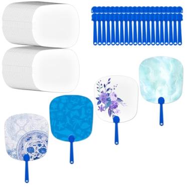 Imagem de BENECREAT 120 peças de ventiladores portáteis em branco para artesanato DIY, 29 x 17,8 cm, ventilador de papel DIY dupla face, papelão em branco e alça de plástico para pintura, lembrancinhas de festa