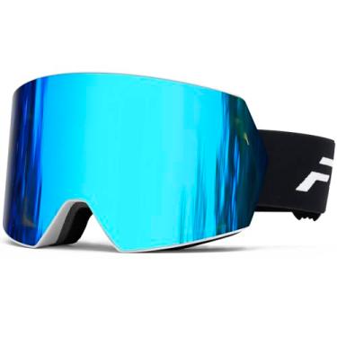 Imagem de AVV Óculos de esqui OTG anti-neblina proteção UV400 - capacete compatível para homens, mulheres, jovens, esqui, snowboard, azul