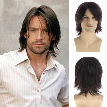 Imagem de Peruca Dsimeig Short Straight Brown Sintética para Homens