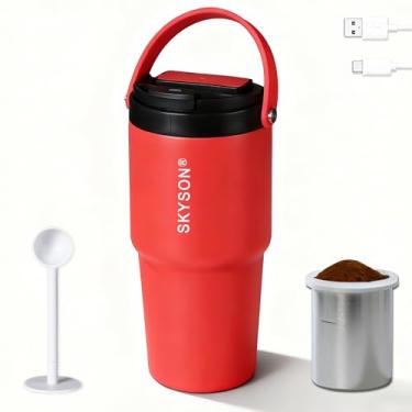 Imagem de Copo de café isolado de aço inoxidável, copo de café gelado reutilizável de 590 ml, mini máquina de café com filtro de extração rápida, caneca de viagem de café quente, copos isolados aquecidos com