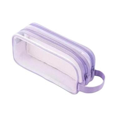 Imagem de Estojo Grande Transparente Para Lápis Com 2 Compartimentos, Bolsa Mult