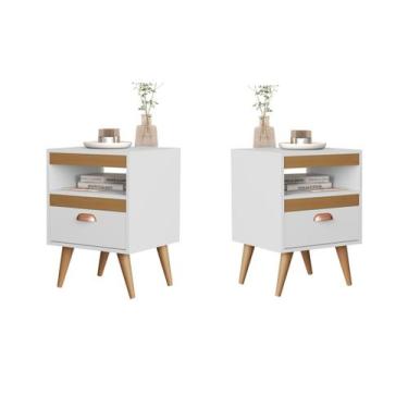 Imagem de Kit 2 mesas de cabeceira SAZ Pés Palito Cor: Branco / nature - Comprar