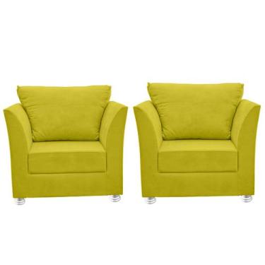 Imagem de Kit 02 Poltrona Lisboa Decorativa  Suede Amarelo-CASA DA POLTRONA 