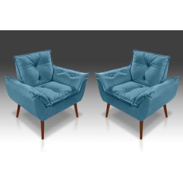 Imagem de Kit 02 Poltrona Opala Com Fibra Siliconada Suede Azul Claro -Modena De