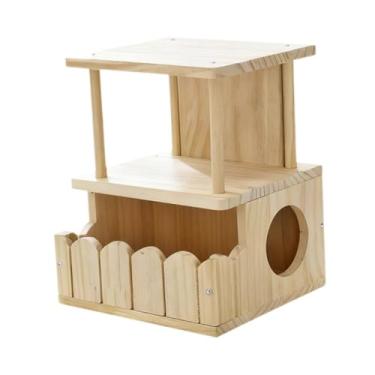 Imagem de Bothyi Casinha de madeira para chinchila, abrigo para pequenos animais, ventilada, leve, com dois níveis, acessórios para gaiola de chinchila e esquilo.