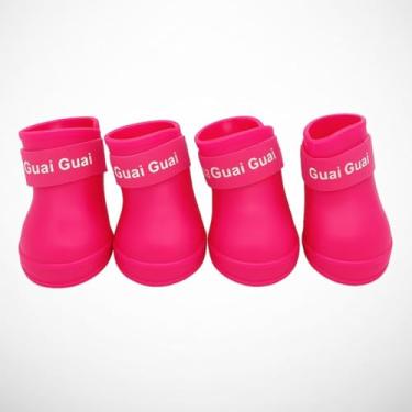 Imagem de Botinha de Chuva de Silicone para Cachorro Pet Bota Sapato Impermeável Ajustável (ROSA, MÉDIO (M))