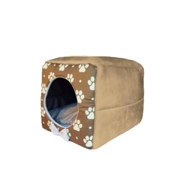 Imagem de Toca Cama Casinha 2 Em 1 Cachorro Cão E Gato Tam P M e G(M Verde Patas Lateral Bege)