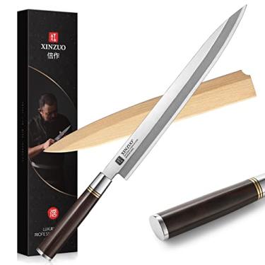 Imagem de XINZUO Faca de sashimi de 12 polegadas x7cr17mov em aço forjado, artesanato tradicional japonês faca de filetagem yanagiba, lâmina de gume único, faca de sushi de chef profissional - cabo de