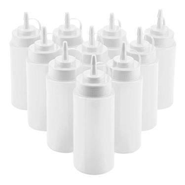 Imagem de Aqur2020 Garrafa Dispensadora de Molho, Recipiente de Condimento Com Bico Estreito e Tampa Destacável para Creme de Vinagre de óleo 460ml Dispensador de Cozinha (WHITE)