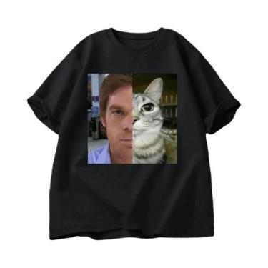 Imagem de Camiseta Unissex Engraçada Dexter Morgan Com Estampa De Gato, Manga Cu