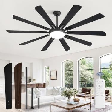 Imagem de Fanbulous Ventiladores de teto de 182 cm com luzes e controle remoto, ventilador de teto grande preto externo com 10 lâminas, luz LED 36W 3CCT, motor CC reversível de 6 velocidades, ventilador de teto