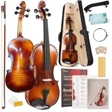 Imagem de Kmise Conjunto completo de violino 4/4, violinos de ébano de alta densidade, violino acústico brilhante para adultos, iniciantes, estudantes com estojo de violino, cordas, kit de arco, descanso de