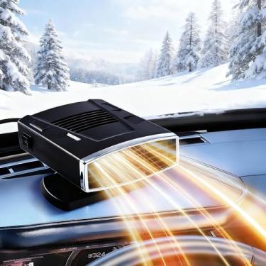 Imagem de Aquecedor e descongelador portátil de carro de 12 V, aquecimento rápido de 200 W, desembaçador de para-brisa rotativo de 360°, plugue no isqueiro (preto prata)