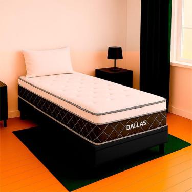 Imagem de Cama Box Solteiro Preto Colchão Dallas Molas Vstore 78x188