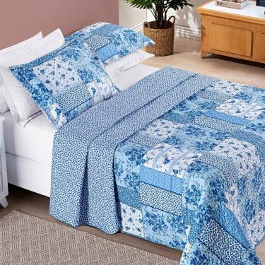 Imagem de Colcha Estampada Dupla Face Bouti King 03 Peças - Azul Sereno