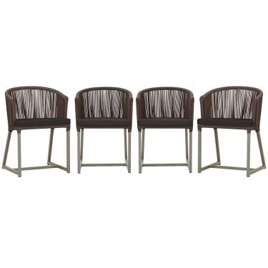 Imagem de 4 Cadeiras De Jantar Noronha Fendi Corda Náutica E9 Trama Marrom