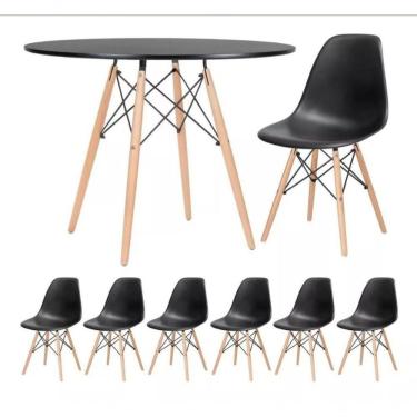 Imagem de Conjunto De Mesa Redonda Eames 120cm Preto E 6 Cadeiras Eiffel Dsw Preto