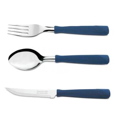 Imagem de Jogo de Talheres Tramontina New Kolor Azul 3 Peças Inox com Cabo Polip