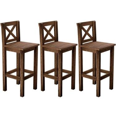 Imagem de Kit 3 Banquetas Alta Arizona Com Encosto e Base Fixa de Madeira Maciça