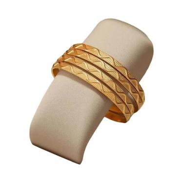 Imagem de Pulseira De Metal Fina Banhada a Ouro Com Flor Esculpida, Bracelete De