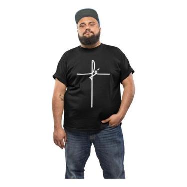 Imagem de Camiseta Masculina Plus Size Estampa Fé Algodão Manga Curta Confortáve