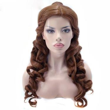 Imagem de Peruca Cosplay Princess Belle Cabelo Longo Castanho Encaracolado 60cm 