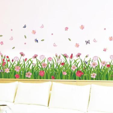 Imagem de Adesivos de parede Flower Grass Decalques autoadesivos de PVC - yiweis