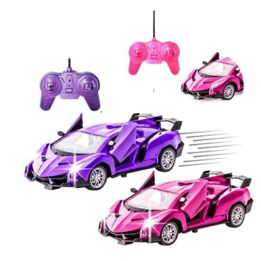 Imagem de Carrinho De Controle Remoto Feminino Com Luzes Roxo E Rosa Abre As Por
