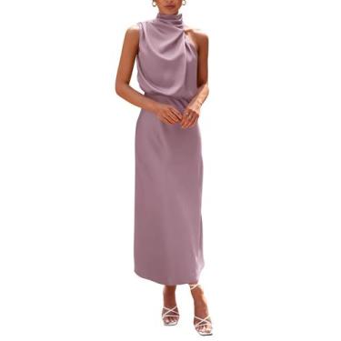 Imagem de Vestido PRETTYGARDEN 2025 Verão Maxi de Cetim Sem Mangas Rosa empoeira