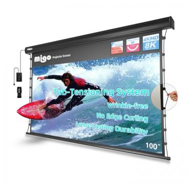 Imagem de Tela de projeção motorizada 221x124cm MIGO cinza crystal ganho 2.0 tab tension 16:9 teto parede 110V black housing