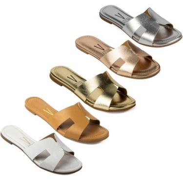 Imagem de Sandália Rasteirinha Vizzano Feminina Brilho Original 6371, Dourado br